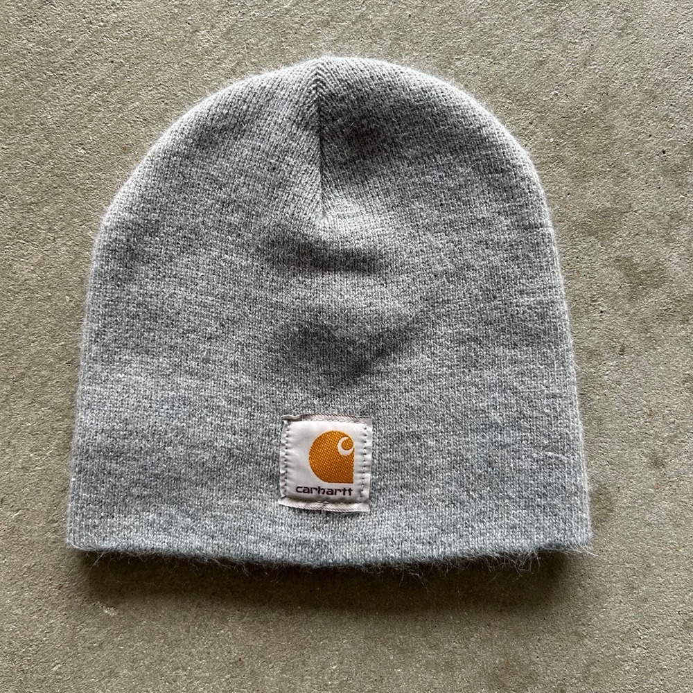 Carhartt Beanie Hat Cap One Size Gray Winter Patch Logo Knit Casual A205 HGY